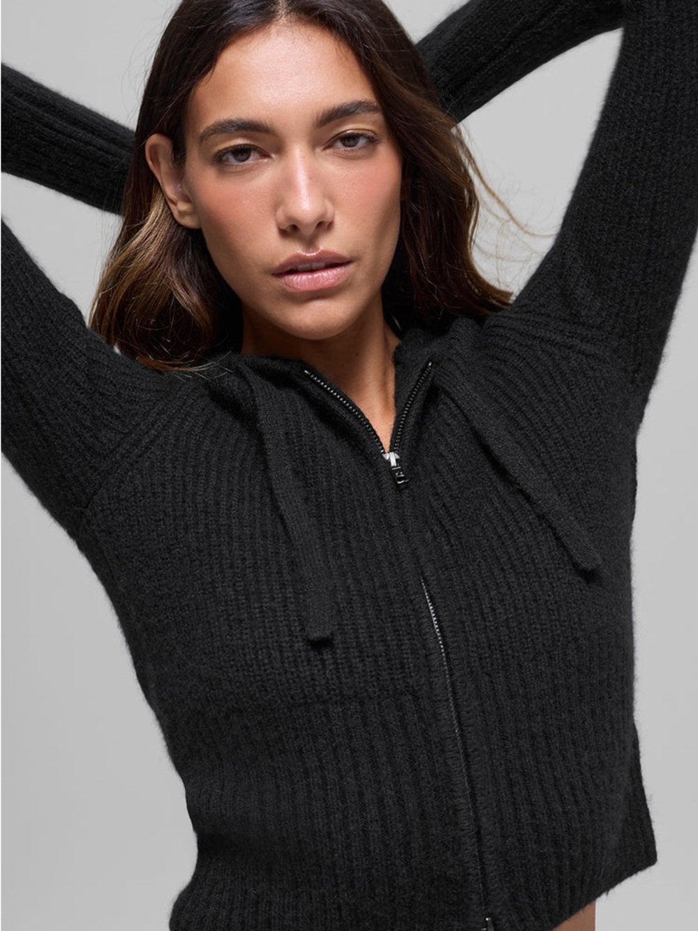 ALO Wool Cashmere Ribbed Noble Full Zip Hoodie - Large